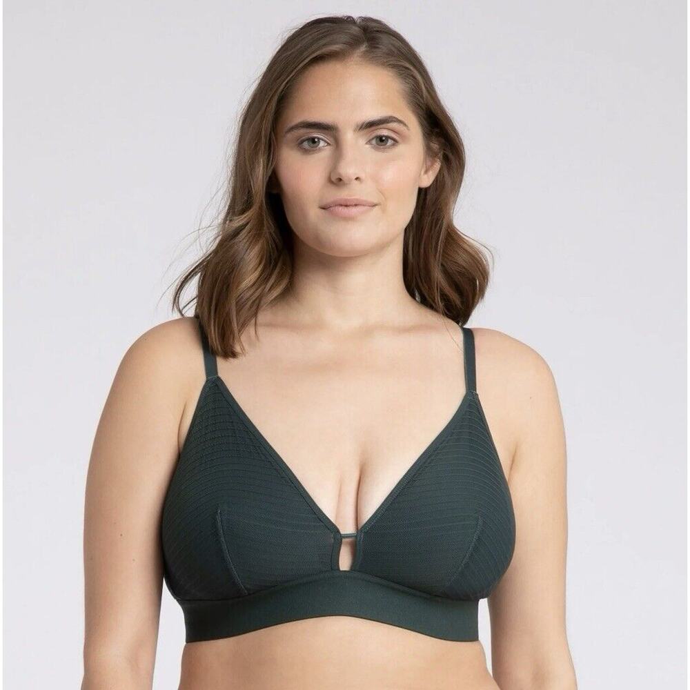 All.You.LIVELY The Busty Stripe Mesh‎ Bralette In Emerald Size 1 32DD-34DD